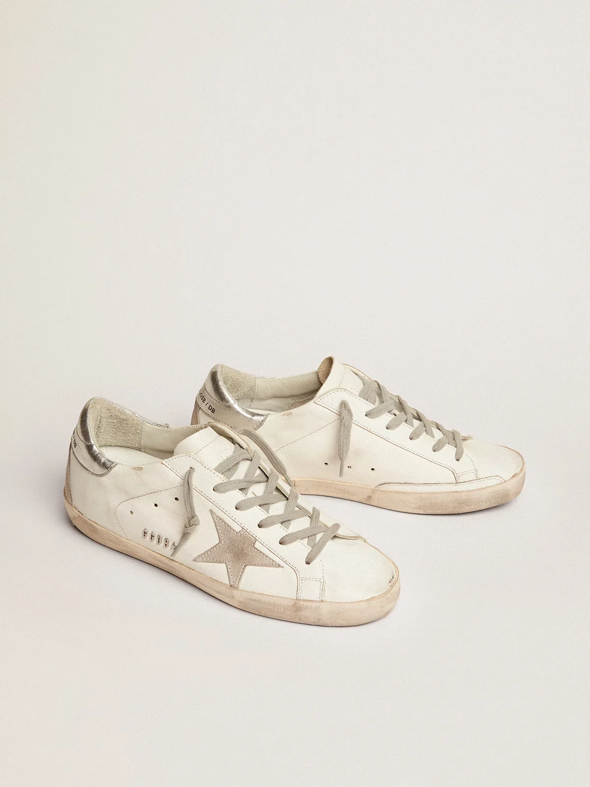 Womens Super Star with silver heel tab and metal stud lettering
