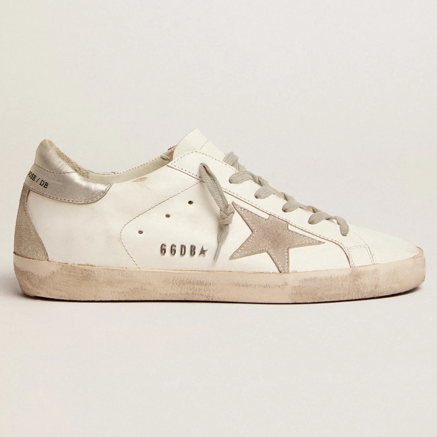 Womens Super Star with silver heel tab and metal stud lettering